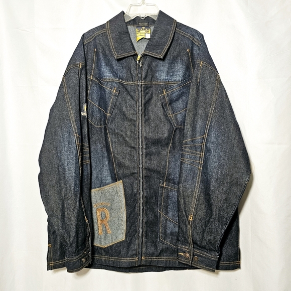 Vintage Y2k Rocawear Mens Cotton Zip-up Dark Blue Denim Jean Jacket Size XL - Picture 2 of 9